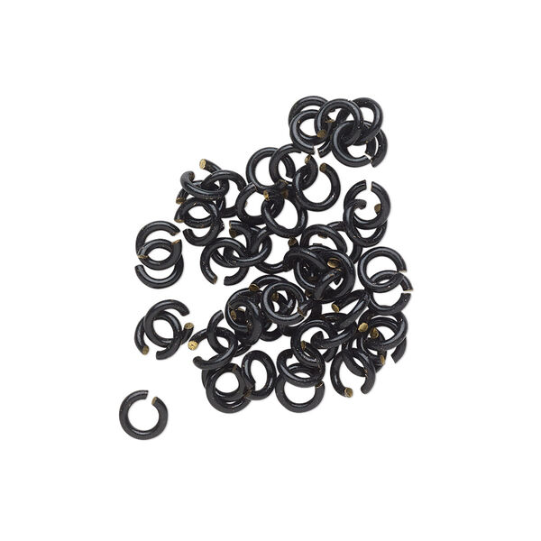 Jump ring, electro-coated brass, black, 4mm round, 2.4mm inside diameter, 20 gauge. Sold per pkg of 50. image number 0