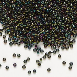 Seed bead, Miyuki, glass, pkg/250g, #11 rocaille, opaque metallic iris forest green (RR-453).