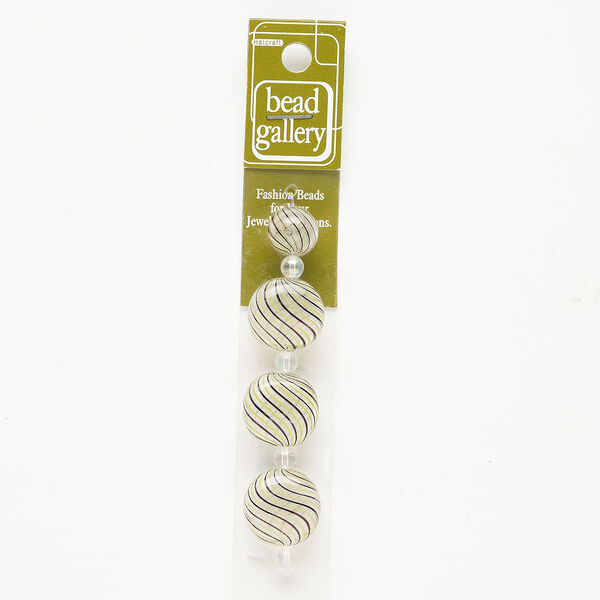 Bead 1pkg4 handblown glass, 11-13mm round / 21-22mm puffed flat round / line design, assortment translucent clear / brown / yellow image number 0