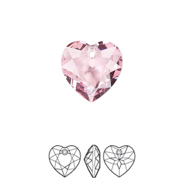 Drop 24pk light rose, Swarovski® 14.5mm pendant heart cut 6432 image number 0
