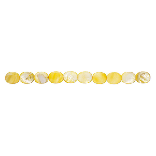 Mother-of-pearl shell 1pkg1, flat oval bead 15 inch golden yellow 23x19mm-24x19mm image number 1