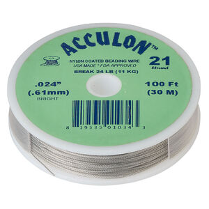 Beading wire, Acculon®, nylon-coated stainless steel, clear, 21 strand, 0.024-inch diameter. Sold per 100-foot spool.