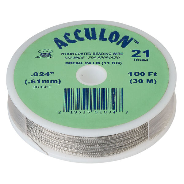 Beading wire, Acculon®, nylon-coated stainless steel, clear, 21 strand, 0.024-inch diameter. Sold per 100-foot spool. image number 0