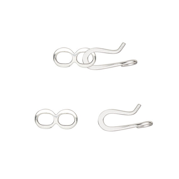 Clasp, hook-and-eye, silver-plated brass, 10x6mm flat wire. Sold per pkg of 100. image number 0