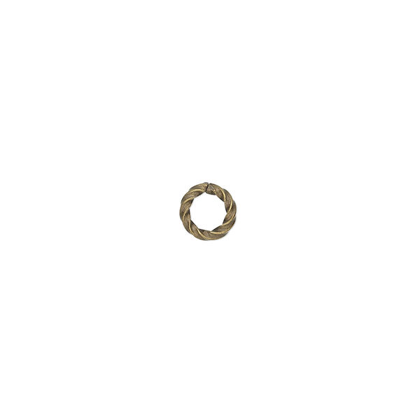 Jump ring, antique gold-plated brass, 6mm twisted round, 3.6mm inside diameter, 16 gauge. Sold per pkg of 100. image number 0