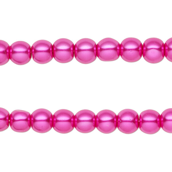 Bead, glass pearl, fuchsia, 5-6mm round. Sold per pkg of (2) 15-inch strands, approximately 140 beads. image number 0