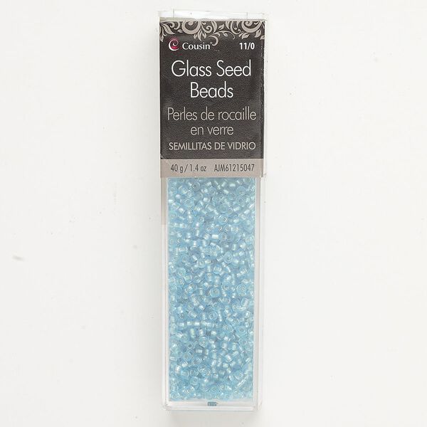 Seed bead, glass, 40g, translucent silver-lined light blue, #11 round. image number 0