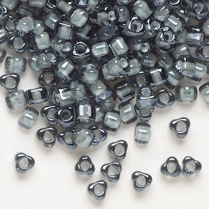 Seed bead, Miyuki, glass, transparent light grey color-lined white, (TR1841), #5 triangle. Sold per 25-gram pkg.