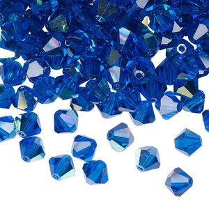 Bead 24pk Capri blue AB, Preciosa Czech crystal 6mm bicone