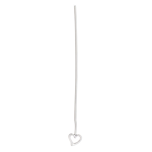 Head pin 1pkg2 silver-plated brass, 2 inches with 5mm open heart, 22 gauge. image number 0
