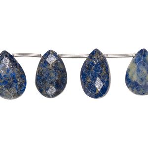 Lapis lazuli 1pkg15, hand-cut top-drilled faceted puffed teardrop bead natural 11x8mm-16x11mm