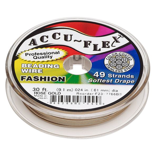 Beading wire, Accu-Flex®, nylon and stainless steel, rose gold, 49 strand, 0.024-inch diameter. Sold per 30-foot spool. image number 0