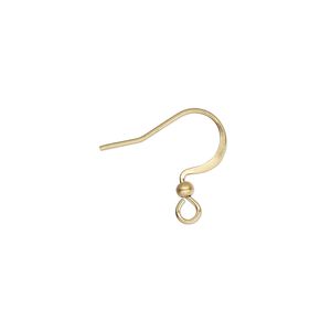 Ear wire fishhook 1pkg10, 15mm flat / 2mm ball / open loop, 21 gauge gold-finished stainless steel 5 pair