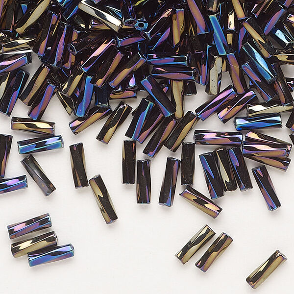 Bead, Preciosa Ornela Czech glass, bugle bead, pkg/500g, #3 twisted, rainbow opaque black, (59205). image number 0