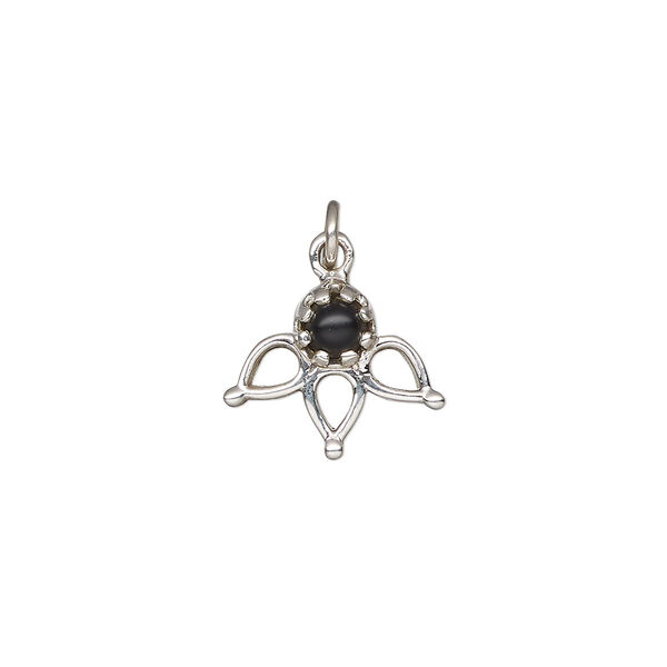 Black onyx / sterling silver 1pkg1, antiqued drop 14.5x12.5mm image number 0