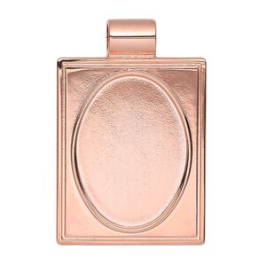 Pendant, copper-plated "pewter" (zinc-based alloy), 38x25mm single-sided rectangle with 25x18mm oval setting and tube bail. Sold individually.