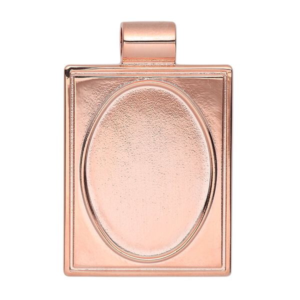 Pendant, copper-plated "pewter" (zinc-based alloy), 38x25mm single-sided rectangle with 25x18mm oval setting and tube bail. Sold individually. image number 0