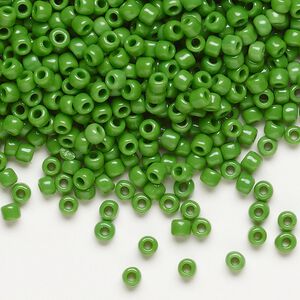 Seed bead, Dyna-Mites™, glass, opaque green, #8 round. Sold per 1/2 kilogram pkg.