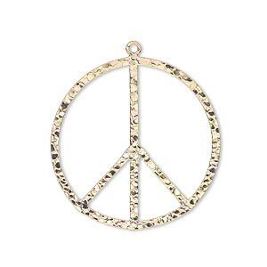 Charm, 14Kt gold-filled, 28mm hammered flat peace sign. Sold individually.