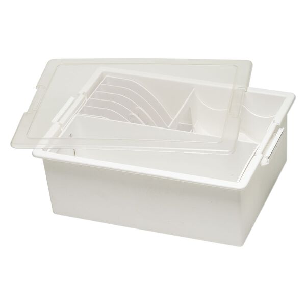 Organizer, Tool & Spool Bin™, Bead Storage Solutions™, plastic, clear and opaque off-white, 13-3/4 x 10-1/2 x 5 inches with removable caddies. Sold per 5-piece set. image number 1