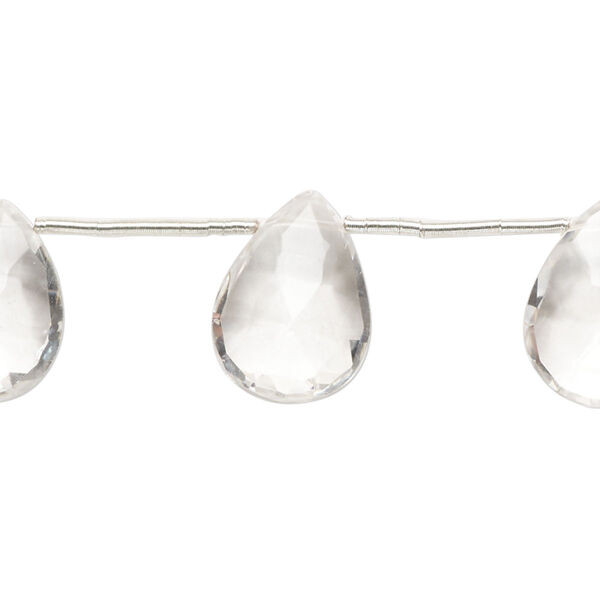 Quartz crystal 1pkg10, hand-cut top-drilled faceted puffed teardrop bead natural 12x9mm-16x12mm image number 0