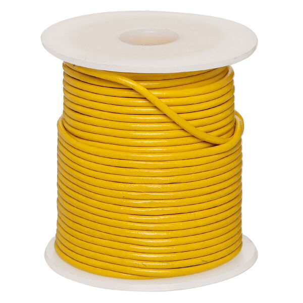 Cord, leather (dyed), yellow, 2-2.2mm round. Sold per 25-yard spool. image number 0