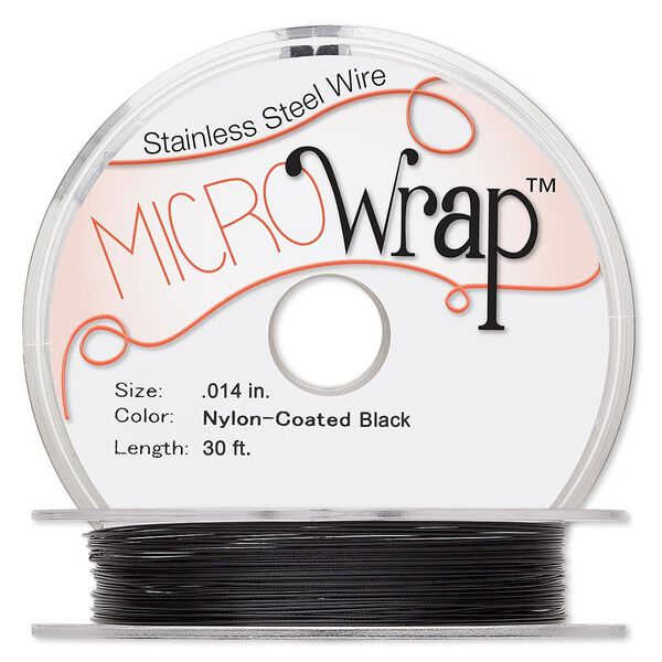Wire, MICROWrap™, nylon-coated stainless steel, black, 1 strand, 0.014-inch diameter. Sold per 30-foot spool. image number 0