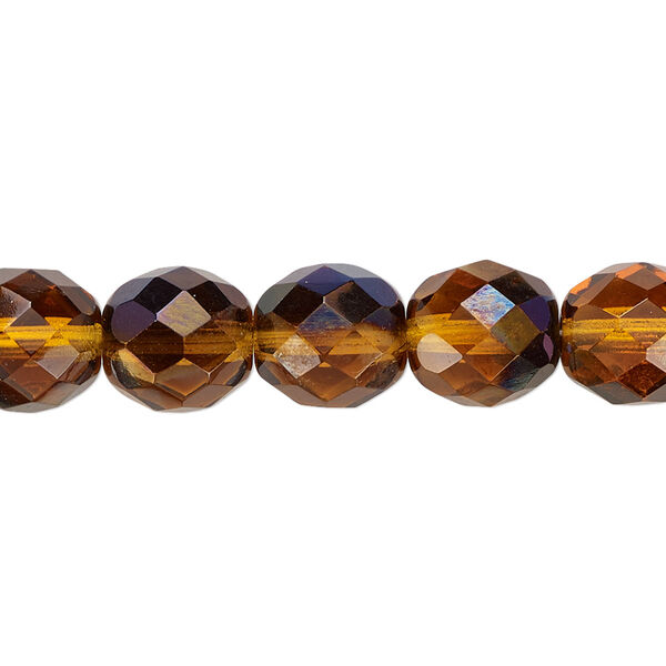 Bead, Czech fire-polished glass, honey blue iris, 10mm faceted round. Sold per 15-1/2" to 16" strand. image number 0