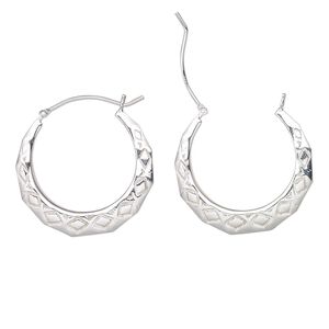 Earring, Create Compliments®, sterling silver, 38mm hoop with diamond and triangle design and latch-back closure. Sold per pair.