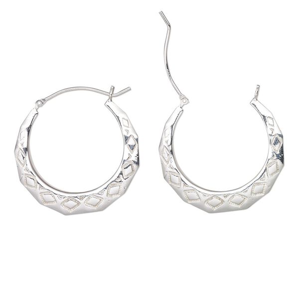 Earring, Create Compliments®, sterling silver, 38mm hoop with diamond and triangle design and latch-back closure. Sold per pair. image number 0