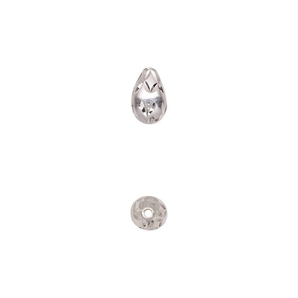 Bead, sterling silver, 8x5mm diamond-cut teardrop. Sold individually. image number 0