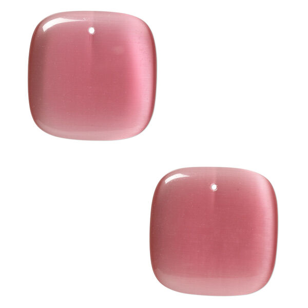 Focal, cat's eye glass (fiber optic glass), dark pink, 34mm top-drilled square. Sold per pkg of 2. image number 0