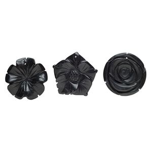 Blackstone 1pkg3, top-drilled carved flower focal mix 41x35mm-43x41mm