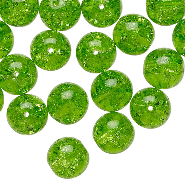 Bead 1pkg40, Czech crackle glass druk, translucent green, 10mm round. image number 0