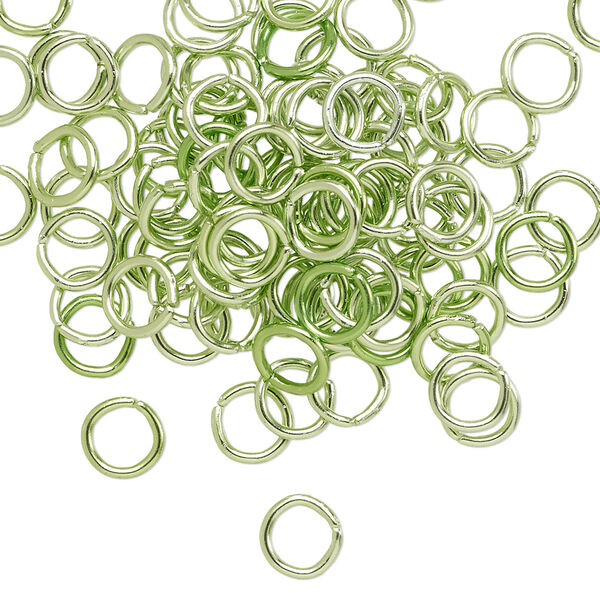 Jump ring, anodized aluminum, green, 6mm round, 4.2mm inside diameter, 18 gauge. Sold per pkg of 100. image number 0