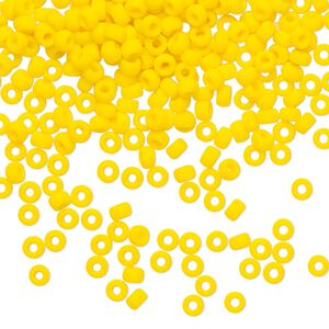 Seed bead, Miyuki, glass, pkg/50g, #8 rocaille, opaque matte canary, (RR-404DF).