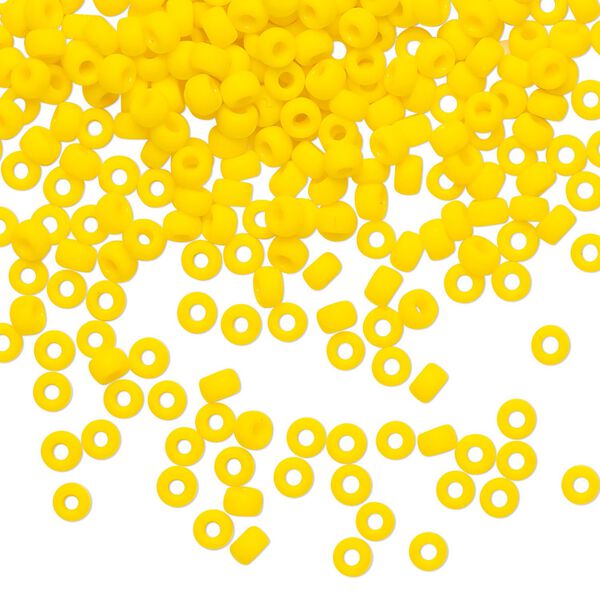 Seed bead, Miyuki, glass, pkg/50g, #8 rocaille, opaque matte canary, (RR-404DF). image number 0