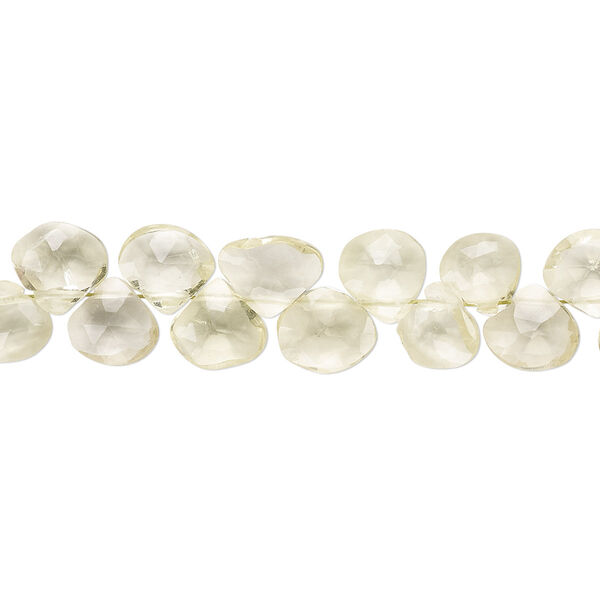 Bead, lemon quartz (heated), 6x6mm-8x8mm hand-cut top-drilled faceted flat teardrop, B grade, Mohs hardness 7. Sold per 4-inch strand. image number 0