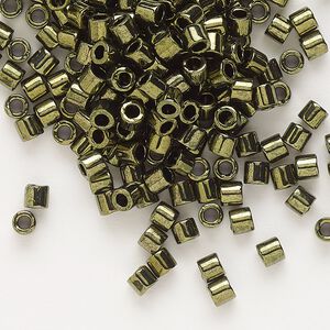 Seed bead, Delica®, glass, pkg/50g, #8 round, opaque metallic olive (DBL-0011).