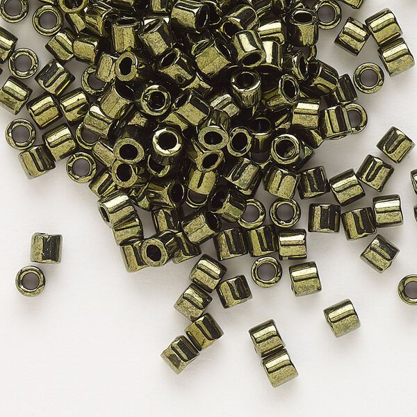Seed bead, Delica®, glass, pkg/50g, #8 round, opaque metallic olive (DBL-0011). image number 0