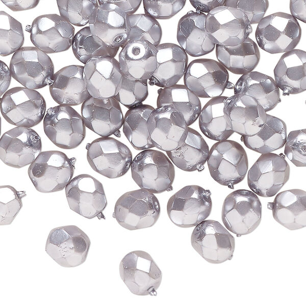 Bead, Czech fire-polished, matte glass, opaque silver, 6mm faceted round. Sold per 15-1/2 to 16" strand, approximately 75 beads. image number 0