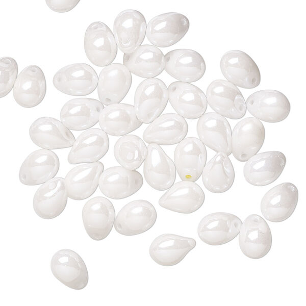 Bead, Preciosa, Czech pressed glass, opaque alabaster snow white luster, 7x5mm top-drilled fringe. Sold per pkg of 40. image number 0