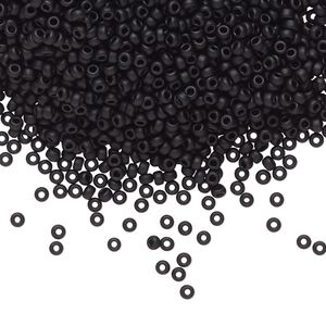 Seed bead, Miyuki, glass, pkg/25g, #11 rocaille, opaque matte black, (RR-401F).