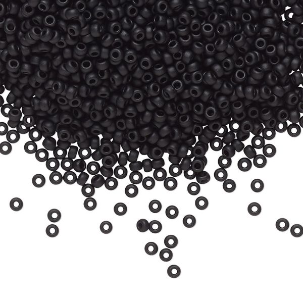 Seed bead, Miyuki, glass, pkg/25g, #11 rocaille, opaque matte black, (RR-401F). image number 0