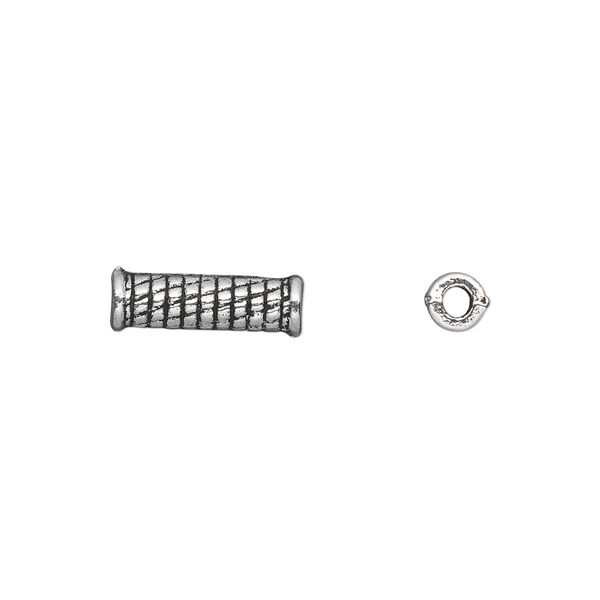 Bead, antique silver-plated "pewter" (zinc-based alloy), 14x4mm double-sided tube with brick pattern. Sold per pkg of 50. image number 0