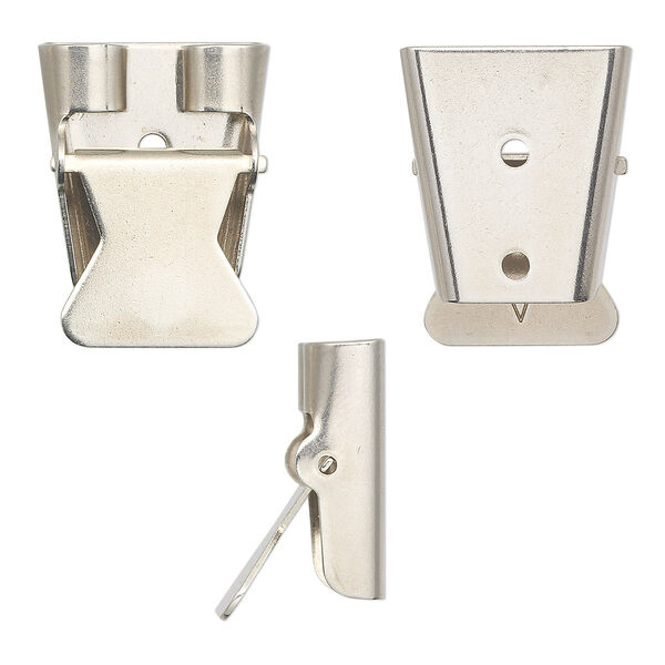 Bolo slide, nickel, 26x20mm lever-action, for use with vinyl cord. Sold per 2-piece set. image number 0