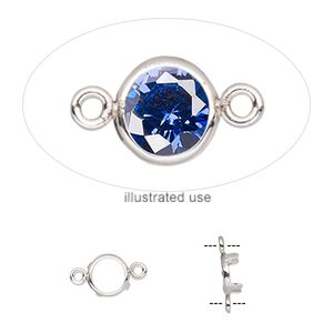 Link, sterling silver, 6mm round with 5mm 4-prong low wall bezel setting. Sold per pkg of 2.