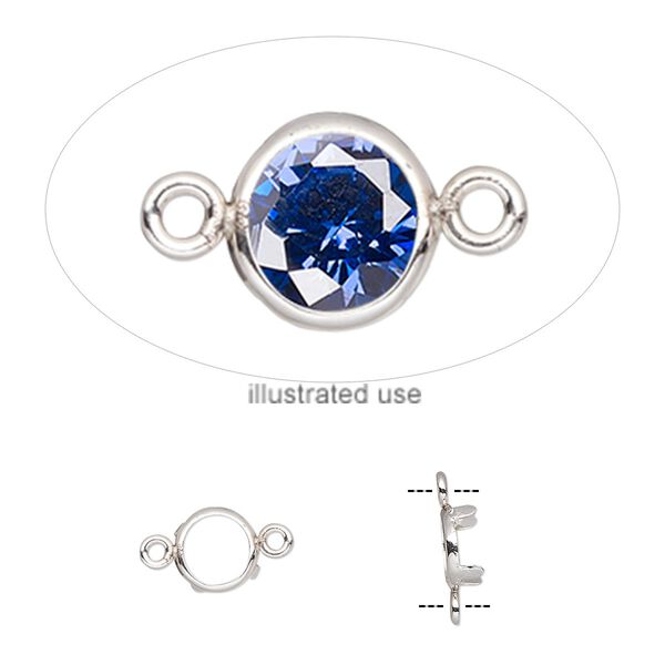 Link, sterling silver, 6mm round with 5mm 4-prong low wall bezel setting. Sold per pkg of 2. image number 0
