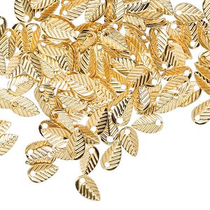 Charm, gold-plated brass, stamped, 6.5x4mm leaf. Sold per pkg of 100.