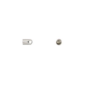Cord end, glue-in, imitation rhodium-plated brass, 5x3mm with 2mm inside diameter. Sold per pkg of 100.